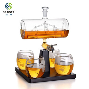 Ensemble de carafe à whisky, distributeur de spiritueux pour bar à domicile, verre en cristal - 1250 ml, livraison de <span class=keywords><strong>2</strong></span> verres à whisky, magnifique support, fête des pères - Product Image 4