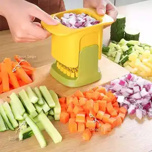 2-in-1 Stainless Steel Manual Fruit Vegetable Dicing Slitting Tool Potato Slicer Chips Cutter Vegetable Chopper Chips Cutter