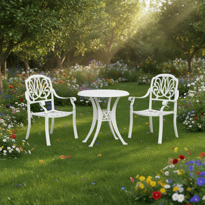 Ensemble bistrot en aluminium blanc, 2 places, mobilier de jardin extérieur, design traditionnel - Product Image 2