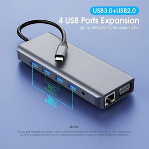 Type-C ドッキングステーション 2.0 VGA ミラーリング用デュアル外部ディスプレイ 12-in-1 機能 ギガビットイーサネットポート USB ストック - Product Image 4