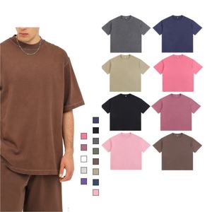 Camiseta Vintage lavada con ácido de 350gsm, Camiseta 100% de algodón de alta calidad con bordado pesado, camiseta desgastada Unisex de gran tamaño - Product Image 1