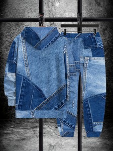 Conjunto Casual <span class=keywords><strong>de</strong></span> Otoño para Hombre, Estilo Europeo Americano, Sudadera con Capucha y Pantalones Deportivos, con Pedrería, 100% Poliéster, Bloques <span class=keywords><strong>de</strong></span> Color - Product Image 4