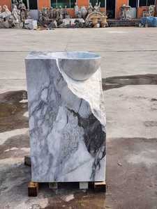 <span class=keywords><strong>Lavabo</strong></span> de Pedestal Minimalista de Mármol <span class=keywords><strong>Blanco</strong></span> Personalizado al por Mayor, <span class=keywords><strong>Lavabo</strong></span> de Piedra Natural para Jardín, Exteriores, Hotel y Baño - Product Image 2