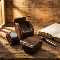 Boîte à remontoir de montre individuelle en cuir véritable végétalien Crazy Horse, étui de présentation à une fente avec intérieur en daim, marque privée