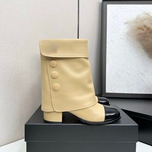 Bottes longues luxueuses sur mesure de style CC pour femmes, bicolores, rétro, ornées de boutons, à talons hauts, respirantes et chaudes - Product Image 2
