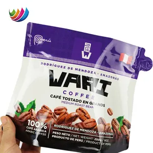 Customized Print Smell Proof Aluminum Foil Stand Up Special Shaped Coffee Bag Flat Bottom Coffee Beans Zipper Bags With Valve