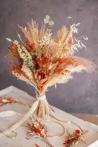 Atacador de flores seca/preservada, plantas de casamento/buquê de flores seca pequena grama pampas