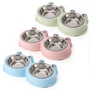 Mangkuk ganda anjing kecil yang ramah lingkungan bentuk kodok lucu plastik & baja tahan karat mangkuk pencampur makanan kucing peliharaan perlengkapan ODM - Product Image 3