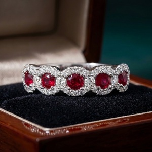 Bague de mariage unisexe en or blanc massif 18 carats de haute qualité avec rubis rond, production rapide, spécialisée dans les bijoux - Product Image 1