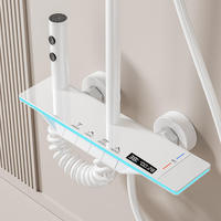 Ensemble de douche de salle de bain en aluminium de luxe avec robinet de douche à jet doux et affichage de la température gris, finition LED blanche et finition piano