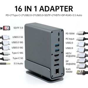 Station d'accueil <span class=keywords><strong>USB</strong></span> C 16 en 1 Triple écran 4K 60Hz HDTV DP 100W PD <span class=keywords><strong>Hub</strong></span> <span class=keywords><strong>USB</strong></span> 3.0 pour MacBook Windows <span class=keywords><strong>PC</strong></span> Ordinateur portable - Product Image 2