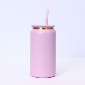 Vaso de Acero Inoxidable de 16 oz con Pintura Dorada Sublimada en el Interior, con Pajita y Tapa, para Smoothies, Cerveza y Café, Disponible en Stock - Product Image 3