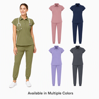 Conjunto de Uniforme Médico de Punto Elástico con Cuello Polo para Mujer, Corte Recto y Ajustado, Uniforme Estético para Enfermeras Dentales, con Logotipo Personalizado