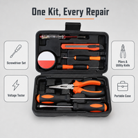 Kit d'outils ménagers 9 pièces, ensemble d'outils de réparation, tournevis, pinces, couteau utilitaire, étui moulé par soufflage, ensemble d'outils de bricolage pour la maison, personnalisable OEM