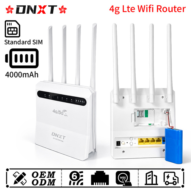 DNXT Home Wifi WiFi6 300Mbps Wi-fi Router 4000mAh LTE Cat4 2.4GHz Routeur Wifi Avec Sim 1WAN/4LAN 4g Usb Wifi Modem Work Use