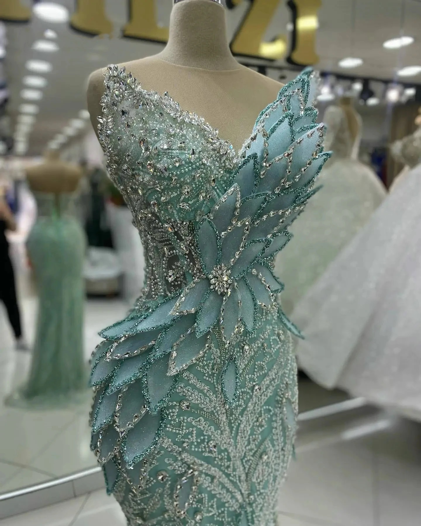 Customized Arabic Turquoise Embroidery Evening Dress V Neck Mermaid Wedding  Guest Gown Luxury Formal Dress| Alibaba.com