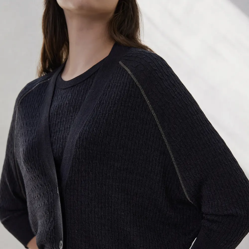 BC-40 סגנון מינימליסטי איטלקי בגדי נשים באיכות גבוהה סיטונאי סוודר צמר משי קרדיגן דרופשיפינג בגדי נשים