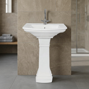 Modern Ceramic Pedestal Sink with Glossy Finish Easy Clean Round Basin for Hotel Bathroom - Product Image 6