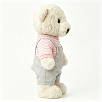 Adorable Ours en Peluche Crème Doux avec Chemise Rayée et Salopette Grise, Jouet en Peluche Personnalisé en Coton PP