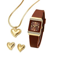 Reloj de Cuarzo con Pedrería de Moda para Mujer, Lujoso, 33 mm, Cuadrado, con Collar y Aretes de Corazón, Set de Regalo para Mujer