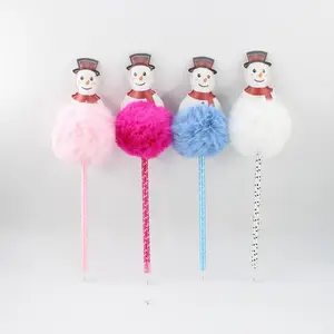 Novelty fuzzy pompon snowman ball pen kawaii cute pens