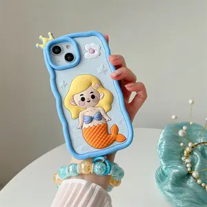 Modelo de sereia 3D caixa do telefone para o iphone 14 promax 14pro Para iphone 12 13 11 bonito Silicone iphone cover Imprensa Creative Gift Girl