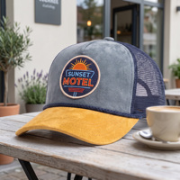 Casquette Trucker Personnalisée Effet Daim de Haute Qualité avec Patch Sunset Motel, Dos en Maille et Visière Courbée – Vente en Gros OEM
