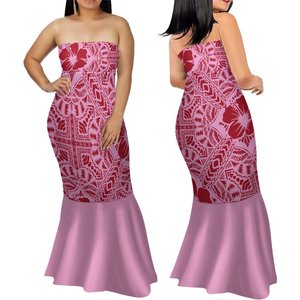 Vestido de sirena sin mangas con hombros descubiertos personalizado al por mayor, vestido de cola de pez con estampado tribal polinesio, maxivestidos de noche - Product Image 4