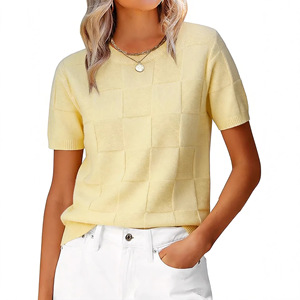 Maglione da donna estivo alla moda europea, nuovo, di tendenza, a tinta unita, semplice, lavorato a <span class=keywords><strong>maglia</strong></span>, girocollo, a maniche a <span class=keywords><strong>tre</strong></span> <span class=keywords><strong>quarti</strong></span>, per il commercio transfrontaliero - Product Image 1