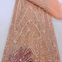 Tissu de dentelle à paillettes en tube perlé lourd de luxe français maille de perles brodées en 3D écologique pour robes de mariée vêtements