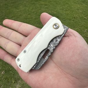 <span class=keywords><strong>Couteau</strong></span> de poche en acier Damas VG10 forgé avec manche en os blanc, petit <span class=keywords><strong>couteau</strong></span> utilitaire EDC pour hommes - Product Image 3