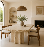 Table à manger rectangulaire en travertin beige naturel minimaliste moderne YUSHI pour la décoration de villas et de maisons de prestige