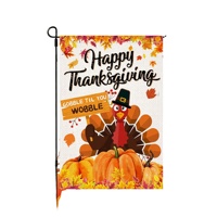Drapeau de jardin personnalisé pour Thanksgiving, motif dinde, 12x18 pouces, bannière de jardin double face en lin avec citrouille pour la décoration de porche d'automne