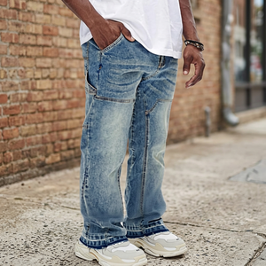 Jeans évasés vintage de haute qualité pour hommes, style streetwear hip-hop, en denim de coton avec motif imprimé - Product Image 4