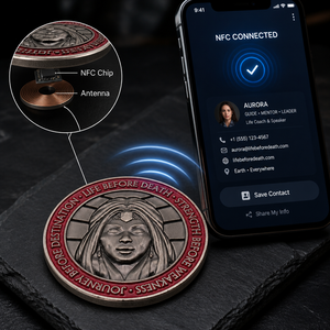 Moneda de desafío metálica inteligente con NFC, tarjeta de presentación digital, sin MOQ, diseño personalizado gratuito, OEM ODM de fábrica, esmalte rojo antiguo - Product Image 1