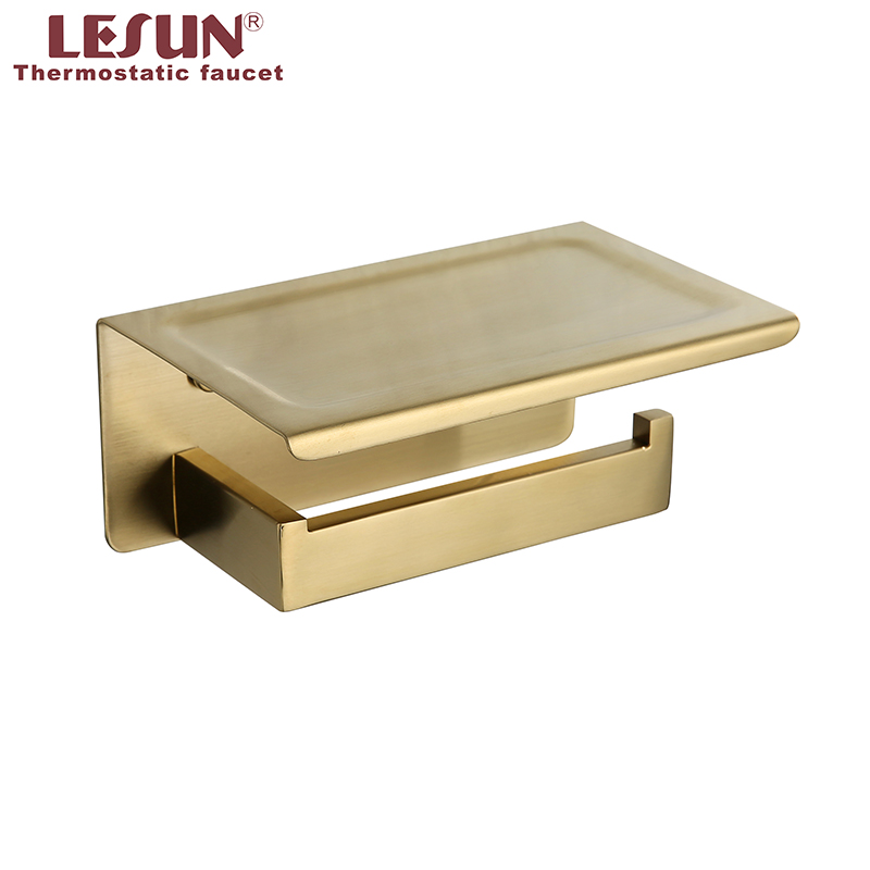 Mobile Phone Roll Paper Holder ,Brushed Gold Bathroom Toilet Paper Holder With Shelf Commercial Toilet Paper Dispenser