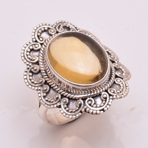 Bague en argent sterling 925 de style classique, faite à la main, bijoux de mariage, pierre précieuse citrine naturelle, cadeau de fiançailles, sertissage clos - Product Image 1