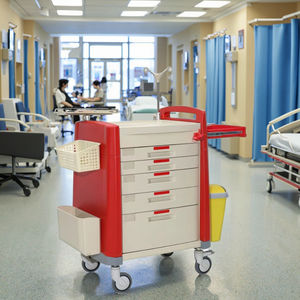 Carrello di Emergenza EMS con Tavola CPR, Sistema di Scarico Doppio in ABS, Porta Ossigeno, Prese di Corrente Nascoste, 50 Etichette di Blocco di Emergenza per Ospedali e Hotel - Product Image 1