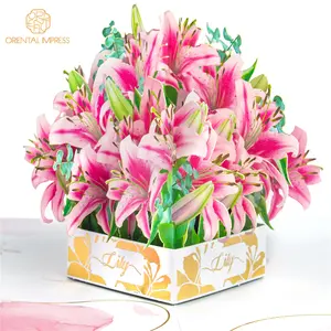Bouquet de fleurs de lys pop-up 3D Carte de voeux pour anniversaire Fête des mères Saint Valentin