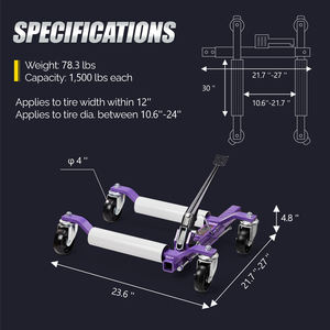 Venta caliente de acero automotriz Dollies rueda de coche hidráulica Dolly patines dispositivo móvil Go Jack vehículo posicionamiento elevador coche elevación - Product Image 5