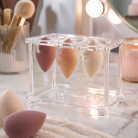 Support de séchage personnalisé en acrylique pour éponges de maquillage, support transparent pour blender de maquillage avec trous d'aération, présentoir de comptoir de beauté avec logo OEM