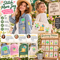 Patch brodé thermocollant ou à coudre en gros, motifs printemps, fleurs, plantes, pot de fleurs, jardin, cactus, monstera, tulipe, marguerite
