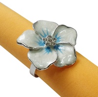 Anneau de serviette en alliage avec fleur revêtu, blanc, 1 pièce, serviette en métal