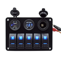 Nouveau panneau de commutation à bascule étanche IP65 en aluminium pour bateau, marine, voiture, avec double prise USB, voltmètre, lumière LED bleue, 8 gangues, 12V