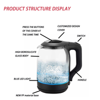 SUTAI grande vente, bouilloire électrique en verre scarlet pour cuisine de maison hôtel de luxe avec contrôle de la température par thermos