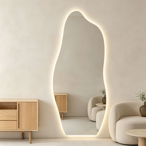 <span class=keywords><strong>Miroir</strong></span> mural décoratif personnalisé sans cadre, <span class=keywords><strong>miroir</strong></span> <span class=keywords><strong>de</strong></span> sol LED ondulé <span class=keywords><strong>pour</strong></span> dressing, <span class=keywords><strong>miroir</strong></span> LED pleine longueur irrégulier et ondulé avec éclairage LED - Product Image 2