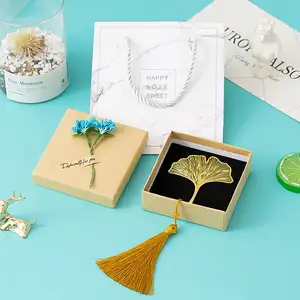New trend tassels book mark teacher student graduation creative gift cute brass metal gold leaf hollow bookmarks