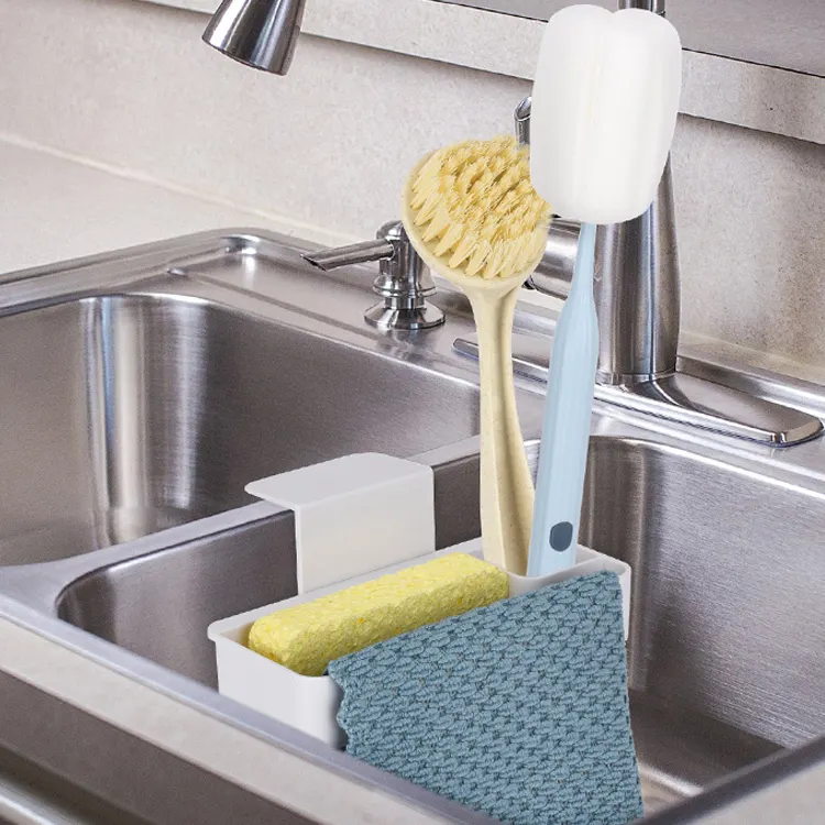 cleaning kit 2-in-1 kitchen sink caddy sponge soap corner organizer holder drain rack for home