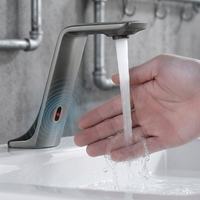 Robinet de salle de bain à capteur infrarouge automatique, sans contact, en laiton massif, mitigeur de lavabo, économiseur d'eau pour hôtel, toilettes commerciales