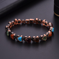 Gelang Magnetik Tembaga Merah Berkilau dengan Inlay Batu Agate Lapis Alami, Gelang Penyembuhan Bio-Energi, Perhiasan Mewah